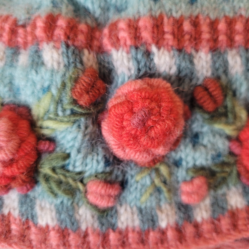 Sundance Blue and Pink Floral Knit Beanie - Picture 6 of 10